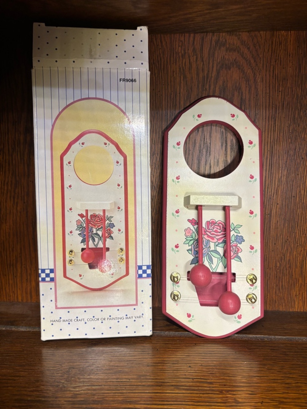 Vintage Hand-Painted Floral Wooden Door Harp - Pink and Cream